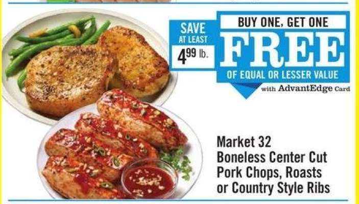Market 32 Boneless Center Cut Pork Chops, Roasts or Country Style Ribs