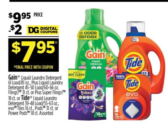 Gain or Tide Liquid Laundry Detergent