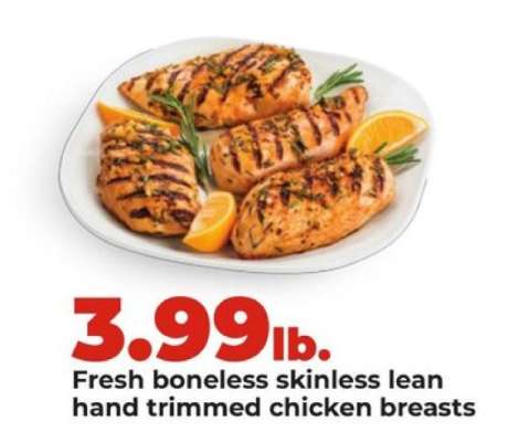 Fresh boneless skinless lean hand trimmed chicken breasts