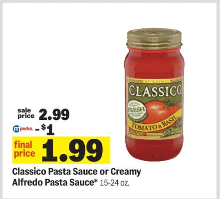 Classico Pasta Sauce or Creamy Alfredo Pasta Sauce