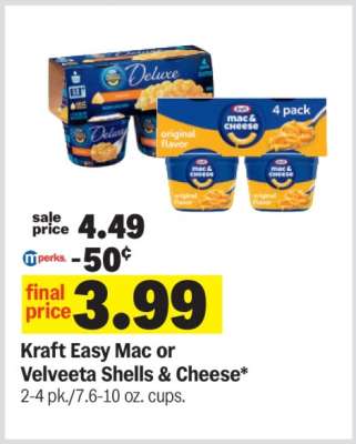 Kraft Easy Mac or Velveeta Shells & Cheese*