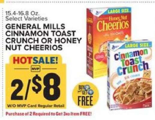 General Mills Cinnamon Toast Crunch or Honey Nut Cheerios