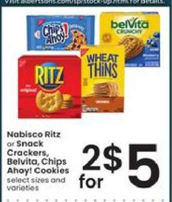 Nabisco Ritz or Snack Crackers, Belvita, Chips Ahoy! Cookies