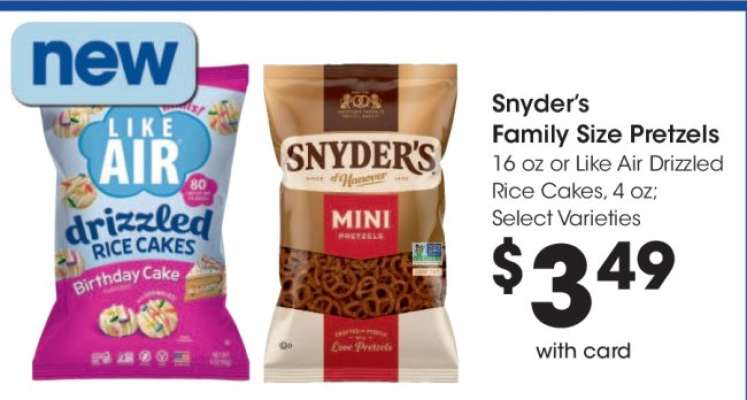 Snyder's Family Size Pretzels or Like Air Drizzled Rice Cakes