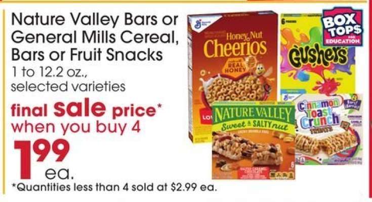 Nature Valley Bars or General Mills Cereal, Bars or Fruit Snacks