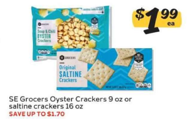 SE Grocers Oyster Crackers or Saltine Crackers