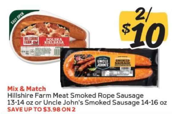Hillshire Farm Meat Smoked Rope Sausage or Uncle John's Smoked Sausage