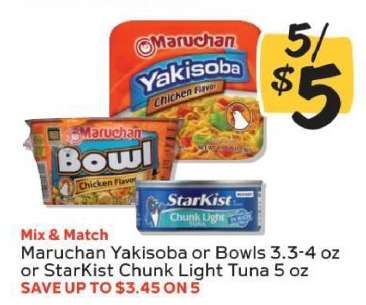 Maruchan Yakisoba or Bowls or StarKist Chunk Light Tuna