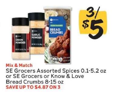 SE Grocers Assorted Spices or Bread Crumbs