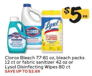 Clorox Bleach or Lysol Disinfecting Wipes