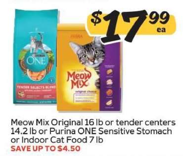 Meow Mix Original or Purina ONE Cat Food