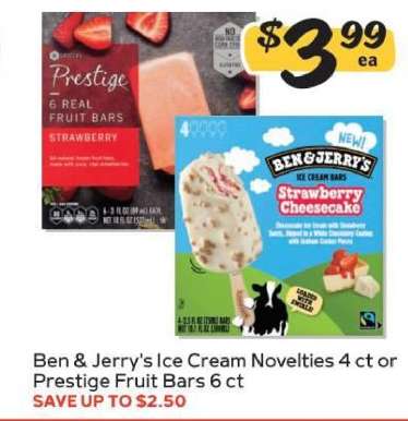 Ben & Jerry's Ice Cream Novelties 4 ct or Prestige Fruit Bars 6 ct