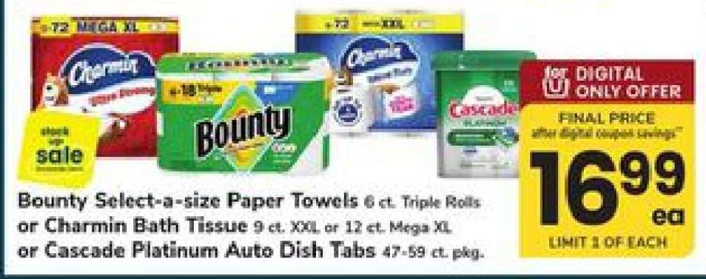 Bounty Select-a-size Paper Towels, Charmin Bath Tissue, or Cascade Platinum Auto Dish Tabs