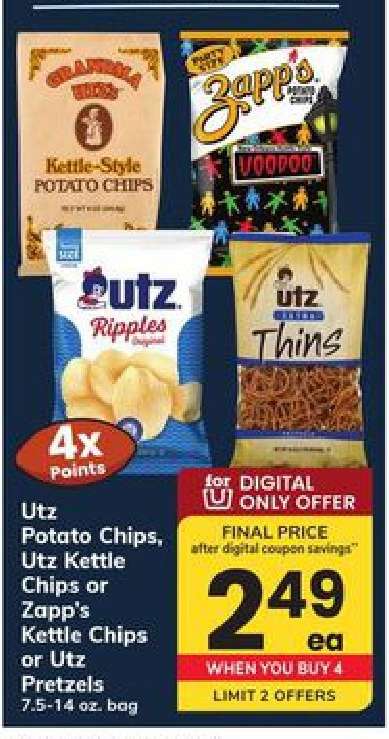 Utz Potato Chips, Utz Kettle Chips or Zapp's Kettle Chips or Utz Pretzels