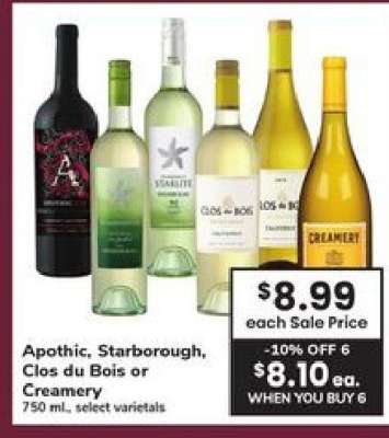 Apothic, Starborough, Clos du Bois or Creamery