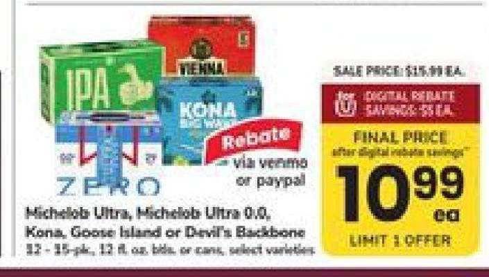 Michelob Ultra, Michelob Ultra 0.0, Kona, Goose Island or Devil's Backbone
