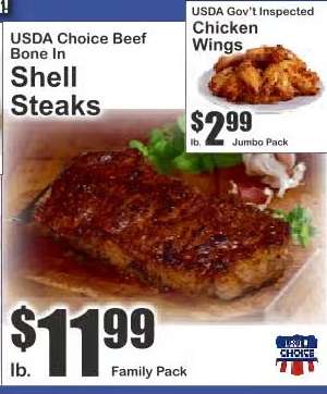 USDA Choice Beef Bone In Shell Steaks