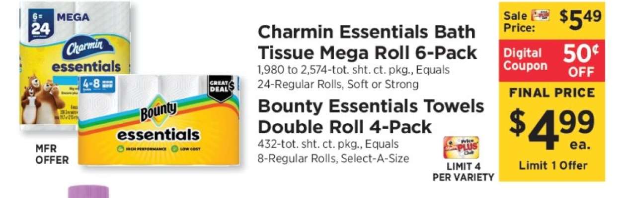 Bounty Essentials Towels Double Roll 4-Pack