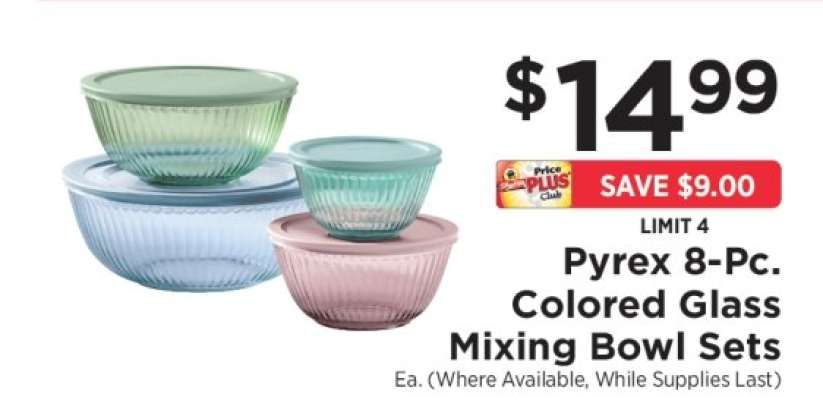 Pyrex 8-Pc. Colored Glass Mixing Bowl Sets