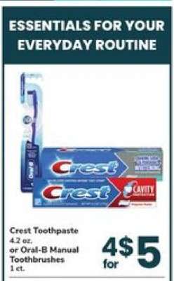 Crest Toothpaste or Oral-B Manual Toothbrushes