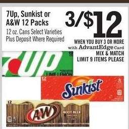7Up, Sunkist or A&W 12 Packs