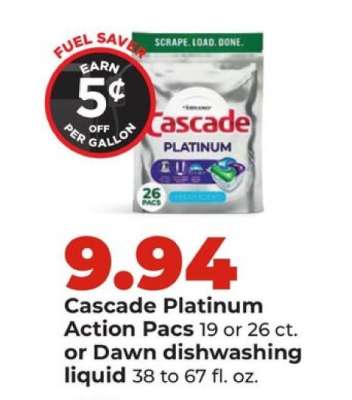 Cascade Platinum Action Pacs or Dawn dishwashing liquid