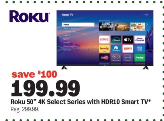 Roku 50” 4K Select Series with HDR10 Smart TV