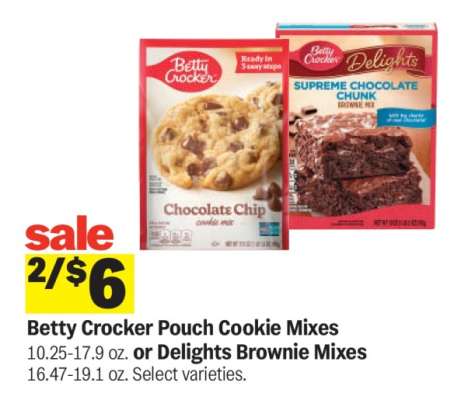 Betty Crocker Pouch Cookie Mixes or Delights Brownie Mixes