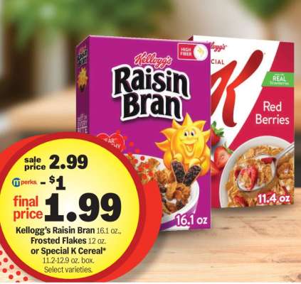 Kellogg's Raisin Bran, Frosted Flakes, or Special K Cereal
