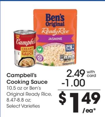 Campbell’s Cooking Sauce or Ben’s Original Ready Rice