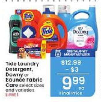 Tide Laundry Detergent, Downy or Bounce Fabric Care