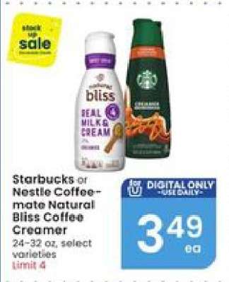 Starbucks or Nestle Coffee-mate Natural Bliss Coffee Creamer