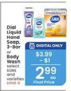 Dial Liquid Hand Soap, 3-Bar or Body Wash
