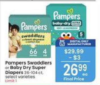 Pampers Swaddlers or Baby-Dry Super Diapers
