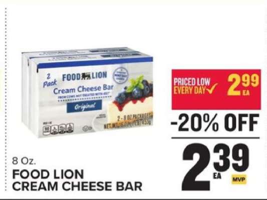 FOOD LION CREAM CHEESE BAR