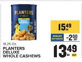 PLANTERS DELUXE WHOLE CASHEWS