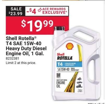 Shell Rotella T4 SAE 15W-40 Heavy Duty Diesel Engine Oil, 1 Gal.