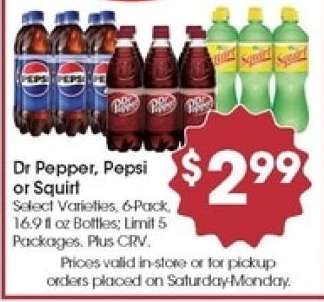 Dr Pepper, Pepsi or Squirt