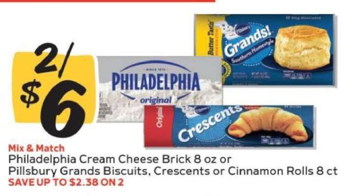 Philadelphia Cream Cheese Brick or Pillsbury Grands Biscuits, Crescents or Cinnamon Rolls