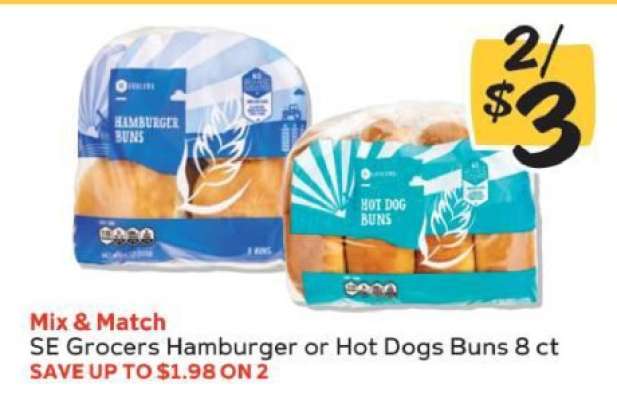 SE Grocers Hamburger or Hot Dogs Buns 8 ct