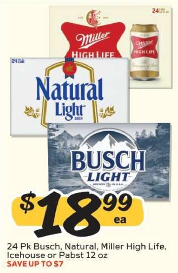 24 Pk Busch, Natural, Miller High Life, Icehouse or Pabst