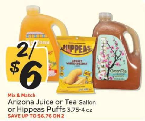 Arizona Juice or Tea Gallon or Hippeas Puffs