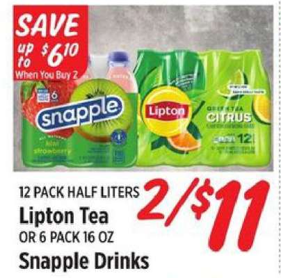 Lipton Tea or Snapple Drinks