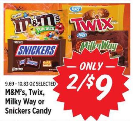 M&M's, Twix, Milky Way or Snickers Candy