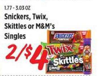 Snickers, Twix, Skittles or M&M's Singles