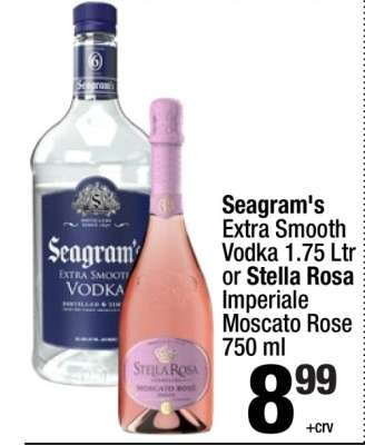 Seagram's Extra Smooth Vodka 1.75 Ltr or Stella Rosa Imperiale Moscato Rose 750 ml