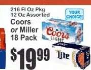 Coors or Miller 18 Pack