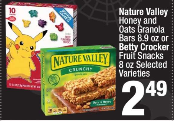 Nature Valley Honey and Oats Granola Bars 8.9 oz or Betty Crocker Fruit Snacks 8 oz