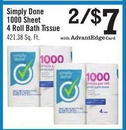 Simply Done 1000 Sheet 4 Roll Bath Tissue