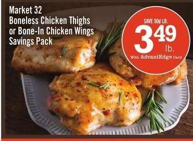 Market 32 Boneless Chicken Thighs or Bone-In Chicken Wings Savings Pack